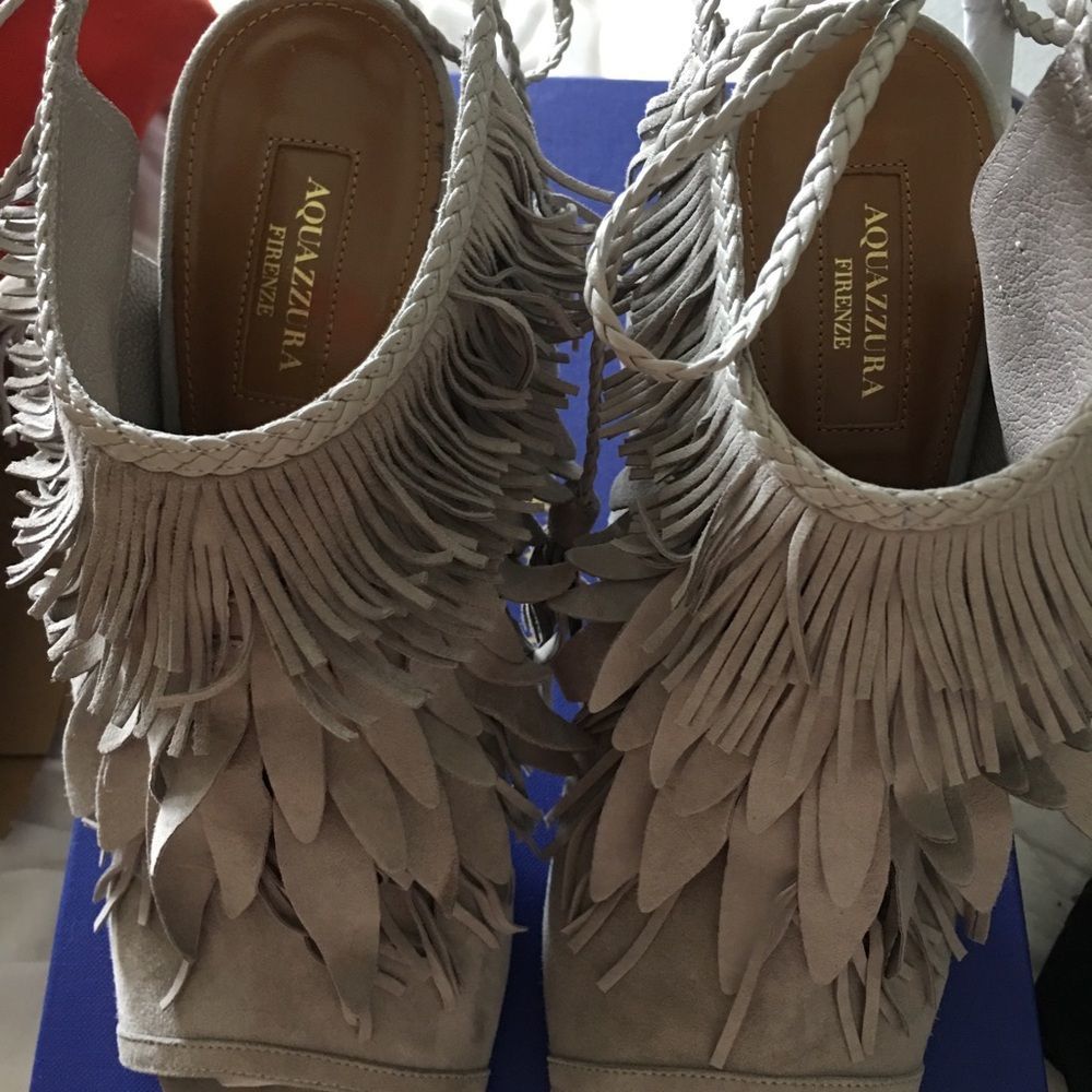 Aquazzura So Pocahontas Grey Suede Sandal 10 NWT - Picture 9 of 10